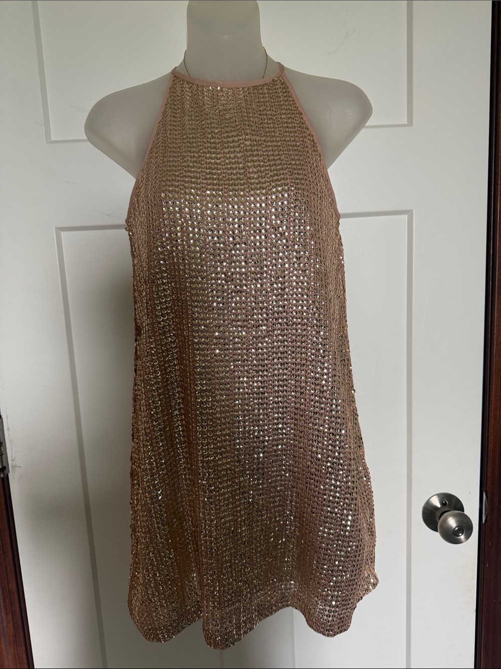 Forever 21 Rose Gold Sequin Halter Mini Dress